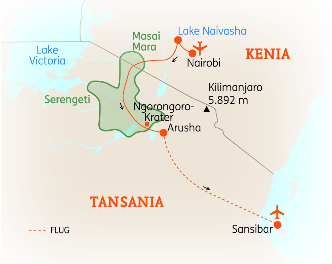 Auf Safari – Tansania & Kenia: Höhepunkte mit Sansibar